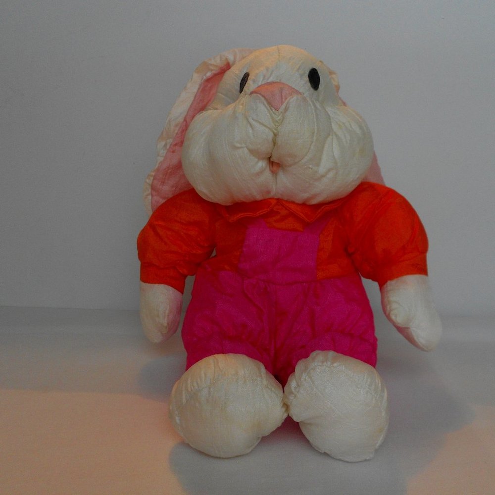 90's International Silver Co. Nylon Puffy Stuffed Neon Easter Bunny Plush